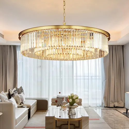 Vista 8 de Candelabros de cristal de cobre, lámparas de techo modernas y contemporáneas, mini candelabro de 3 niveles, 8 luces colgantes, iluminación colgante