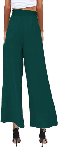 Vista 4 de Pasgreson Women's Casual Wide Leg Pants Flowy Ruffle Elastic Drawstring Waist Beach Palazzo Loose Pants with Pockets