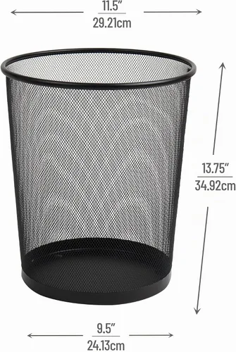 Vista 3 de Mind Reader Cubo de basura de malla, 16.65L (4.4 gal), cesta de papel usado, redondo, oficina, malla de metal, negro
