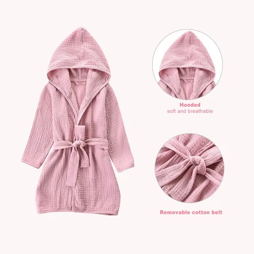Vista 3 de Bata de baño de algodón orgánico, suave y transpirable, bata de bebé para niños, bata de muselina con capucha para niños y niñas