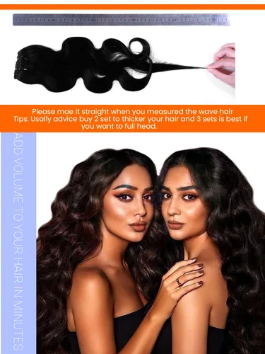Vista 6 de Extensiones de cabello humano ondulado con clip, cabello humano virgen de primera calidad, sin costuras, doble trama, color negro natural