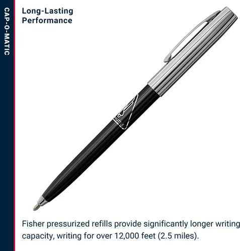 Vista 10 de Fisher Pluma espacial Chrome Space Shuttle Imprint Cap-O-Matic Pen Negro chrome