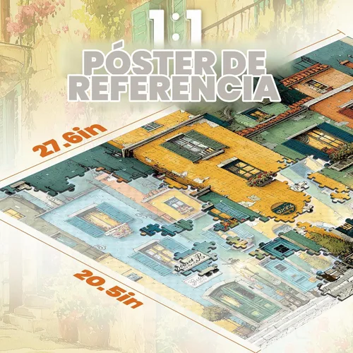 Vista 4 de Rompecabezas vintage de 1000 piezas para adultos, pueblo de Italia Paisaje callejero europeo