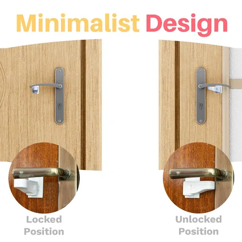 Vista 2 de Inaya Cerradura de palanca de puerta a prueba de niños, paquete de 7, cerradura de manija de puerta - Adhesivo 3M - Diseño minimalista - Cerraduras