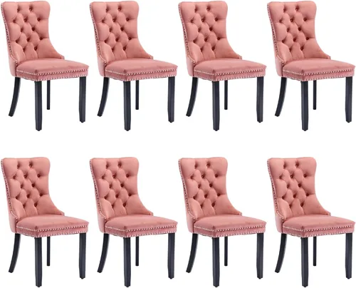 Vista 69 de SoarFlash Juego de 2 sillas de comedor de terciopelo, silla lateral de respaldo alto, silla lateral moderna tapizada de alta gama con botones Beige