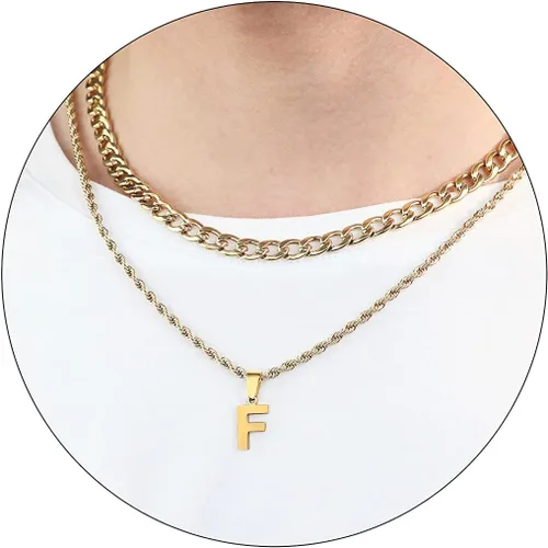 Vista 41 de SENRAN Collar con inicial en capas de la A a la Z para hombre, cadena de cuerda torcida de acero inoxidable de 18 a 20 pulgadas, dije de letra