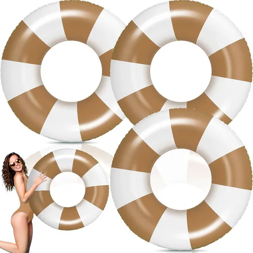 Vista 13 de Foilswirl Flotadores inflables jumbo de 47.24 pulgadas para piscina, anillos de piscina a rayas azules y blancas, tubo inflable para mujeres
