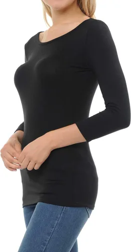 Vista 7 de SSOULM Camiseta básica casual de manga 34 para mujer, elástica, ajustada, con talla grande