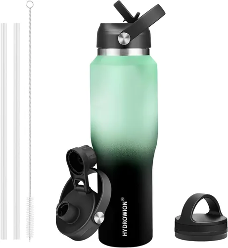 Vista 20 de HYDROWION Botella de agua aislada de 32 onzas, soporte para botella de agua para automóvil, botella de viaje aislada al vacío de doble pared