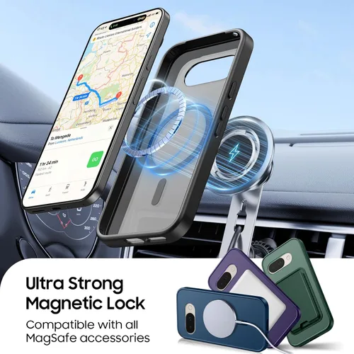 Vista 6 de Funda magnética para Google Pixel 9A con soporte para tarjetas, funda magnética desmontable, [compatible con MagSafe] a prueba de golpes con ranura