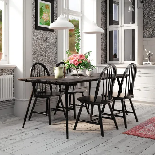 Vista 2 de Giantex Juego de 2 sillas de comedor de madera, sillas Windsor con patas de madera maciza, respaldo de eje alto, barras transversales en forma de H
