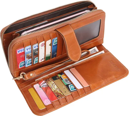 Vista 5 de Heshe Monederos vintage de cuero genuino para mujer bolso cruzado con asa superior bolso cruzado de diseñador para mujer y carteras largas con clip