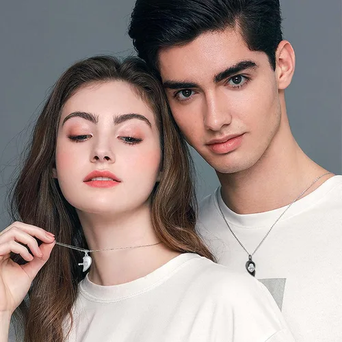 Vista 3 de Collares para pareja para novio y novia, collar de plata de ley con dos almas con la frase "You Hold the Key to My Heart", collar para él y ella