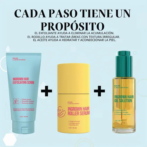 Vista 5 de BASE LABORATORIES Trío de rutina de cabello encarnado, aceite para el cabello encarnado, exfoliante corporal y rodillo encarnado, rutina de cuidado