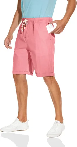 Vista 4 de Boisouey - Pantalones cortos de verano para hombre, de lino, estilo informal