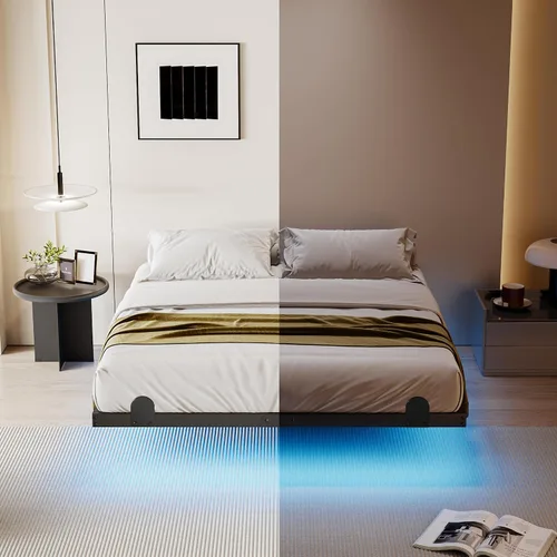 Vista 9 de qimamo Marco de Cama Flotante Full de 10 Pulgadas con Luces LED Inteligentes y Estación de Carga, Marco de Cama Full de Metal Moderno, Fácil