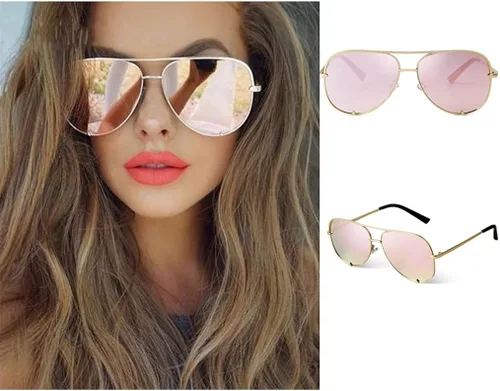 Vista 2 de ADE WU Gafas de sol estilo aviador retro de gran tamaño para mujer, clásicas, negras, doradas, de metal, vintage, grandes pilotos