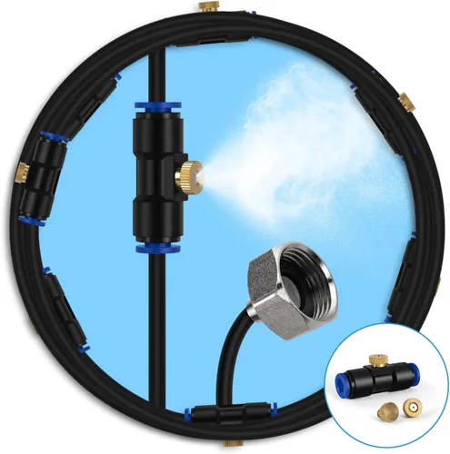 Vista 9 de lifeegrn Sistema de enfriamiento por nebulización: sistema de nebulización al aire libre para patio, línea de nebulización de 20 pies+5 boquillas