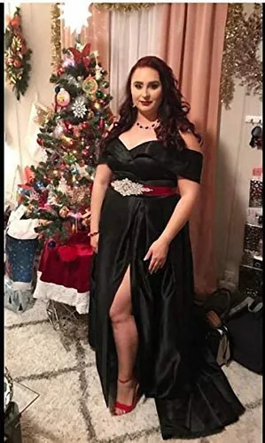 Vista 8 de Ulalaza Vestido de noche de graduación para mujer, con cintura decorativa, bandas de cristal para novia, cinturón de boda con diamantes de imitación
