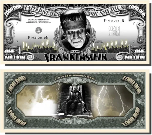 Vista 2 de Frankenstein Million Dollar Bill – Bono de 10 contar con clara visualización & Cristóbal Colón Bill