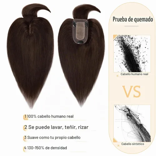 Vista 2 de SEGO Toppers para el cabello para mujer, cabello humano real con flequillo, 2.8 x 5.1 in, base de seda, 100% cabello humano Remy, clip en la parte