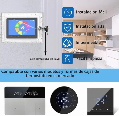 Vista 7 de Caja de bloqueo universal para termostato con llave, protector de termostato grande transparente para termostato en pared, cubierta de termostato se