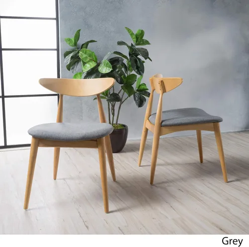 Vista 4 de GDFStudio Christopher Knight Home Barron - Sillas de comedor de tela con acabado de roble, juego de 2 piezas, gris y roble