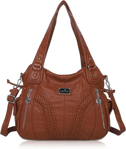Vista 9 de Carteras y bolsos de mano para mujeres, bolso tote de moda, bolsos de hombro con asa superior, carteras tipo satchel de cuero sintético lavado