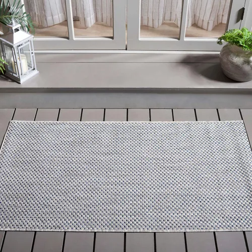Vista 29 de SAFAVIEH Alfombra Lavable para Exteriores Colección Courtyard - 2'3" x 5', Azul Aqua y Gris, No Desprende Pelusa y Fácil Limpieza, Ideal para Patio