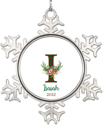 Vista 15 de Monograma inicial letra A copo de nieve, adorno de bayas de pino de Navidad para decoración de árbol de Navidad, adornos de Navidad personalizados
