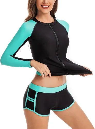 Vista 5 de Yateen - Traje de baño de dos piezas para mujer de manga larga con protección solar