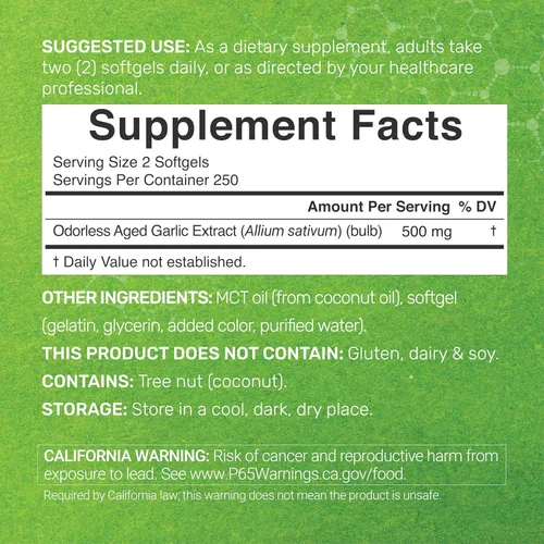 Vista 2 de DEAL SUPPLEMENT Píldoras de ajo envejecido sin olor, 6,000mg por porción, 500 cápsulas de gel suave – Extracto de aceite de ajo 24:1 – Fuente