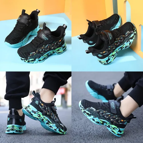 Vista 6 de Zapatillas de deporte antideslizantes para niños y niñas, color negroverde, talla 4 para niños y niñas