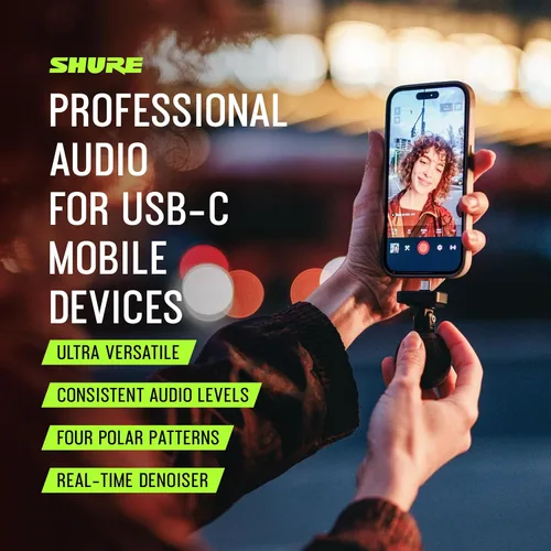 Vista 3 de Shure MV88 - Micrófono USB-C para grabación móvil, micrófono portátil para vlogging con modo de nivel automático, desenoiser en tiempo real