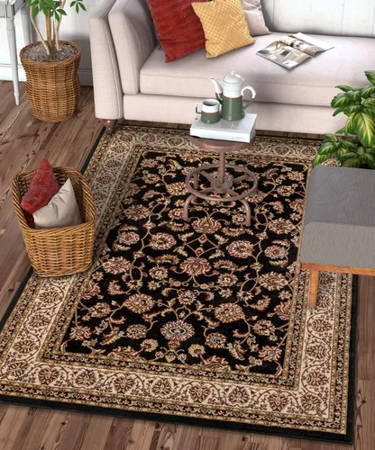 Vista 2 de Well Woven Barclay Collection Sarouk - Alfombra negra de 4 x 5 pies, para entradas, dormitorios pequeños, salas de estar Negro