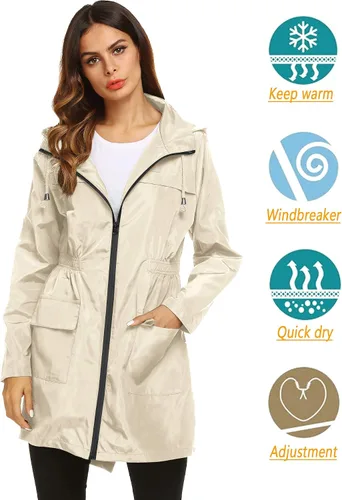 Vista 2 de Lomon - Chaqueta de mujer para la lluvia, impermeable y ligera, con capucha, para exteriores