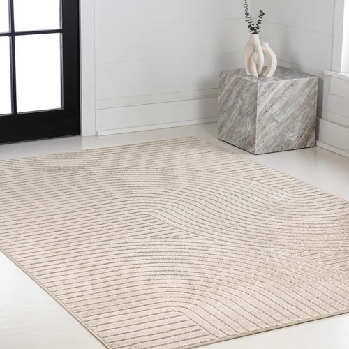 Vista 8 de Eyely NCS100D-3 - Alfombra de área para interiores/exteriores Hallie, diseño minimalista de curvas geométricas altas y bajas, beige/crema, 3 pies x