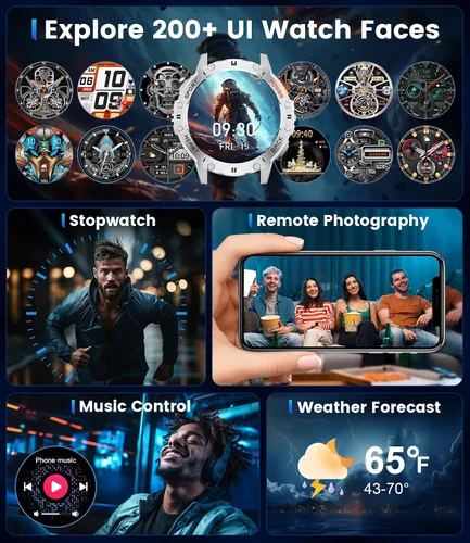 Vista 8 de Smart Watch for Men for Android/iPhone(3 Straps),1.43’’ AMOLED Display Sport Watch with 123 Sport Modes/FlashLight,5ATM Waterproof Fitness Watch