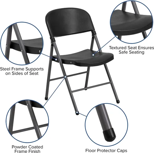 Vista 7 de Flash Furniture HERCULES Series Silla plegable de plástico negro con marco de carbón de 330 libras