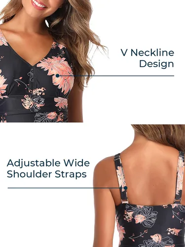 Vista 3 de Summer Mae - Traje de baño para mujer de una pieza con control de abdomen y estampado floral, talla extra grande.