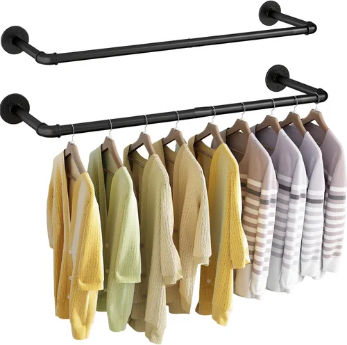 Vista 8 de Perchero de pared de 21.06 pulgadas, perchero industrial para montaje en pared, perchero de hierro resistente, barra colgante multiusos ahorradora