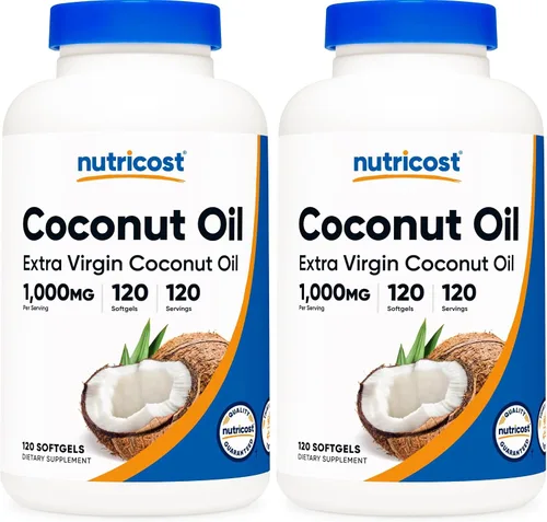 Vista 7 de Nutricost Cápsulas blandas de aceite de coco (1000 mg), 120 cápsulas blandas, aceite de coco virgen extra, sin gluten y sin OMG