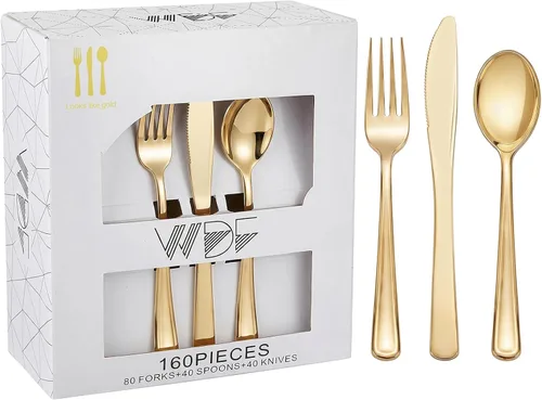 Vista 13 de WDF 100 cucharas de plástico plateadas desechables, cubiertos de plata barrocos de 6.93 pulgadas para pastel de postre, cucharas de plástico