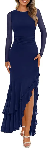 Vista 21 de BTFBM Maxi vestidos de mujer otoño 2026 manga larga vestido de invitada de Café