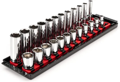 Vista 11 de TEKTON SHD91105 - Juego de llaves de vaso de 6 puntos con riel de 3/8 pulgadas de profundidad, 9 piezas (5/16 - 3/4 pulgadas)