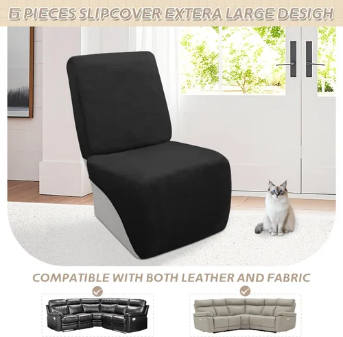 Vista 185 de Arfntevss Fundas de sofá seccional reclinable de terciopelo, Funda de sofá seccional de esquina para sofá reclinable, Funda elástica suave