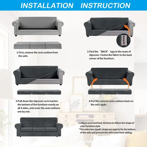 Vista 7 de OBCREAT 2 fundas para sofá, fundas de terciopelo elástico para sofá, funda suave para sillón con parte inferior elástica, protector de muebles