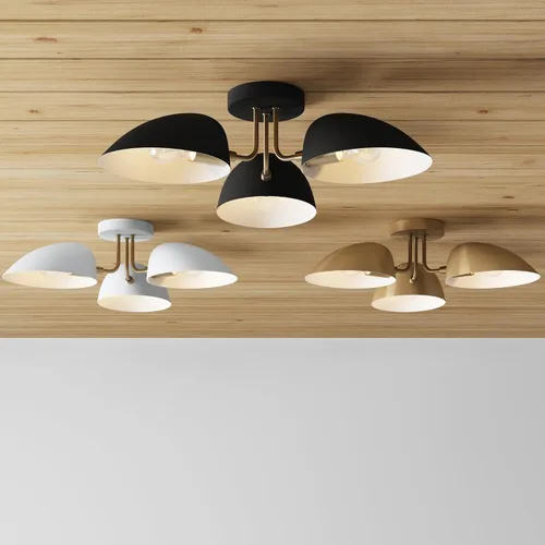 Vista 8 de Nathan James Argo - Lámpara de techo semi empotrada al ras, 3 luces, iluminación retro moderna con pantallas redondeadas blancas para pasillo, Latón