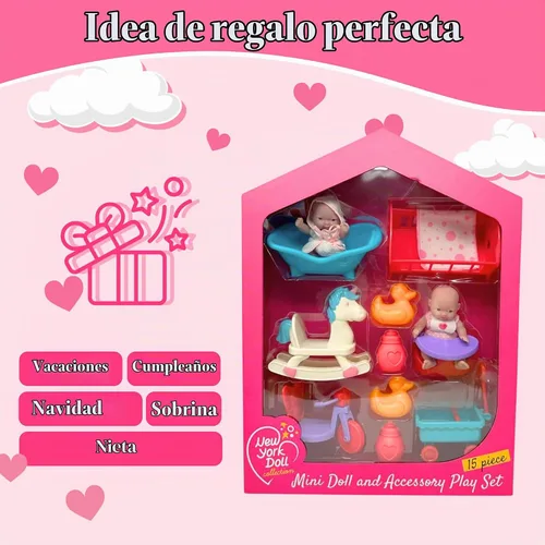 Vista 3 de Mini juego de muñecas de bebé, juego de muñecas pequeñas con accesorios para muñecas pequeñas y muebles de muñeca de 5 pulgadas, mini muñecas