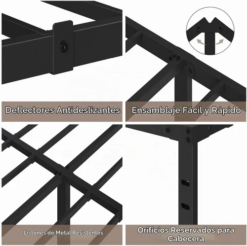Vista 5 de Yaheetech - Marco de cama de metal de 14 pulgadas, base de cama de plataforma tamaño Queen con espacio de almacenamiento, soporte de listones